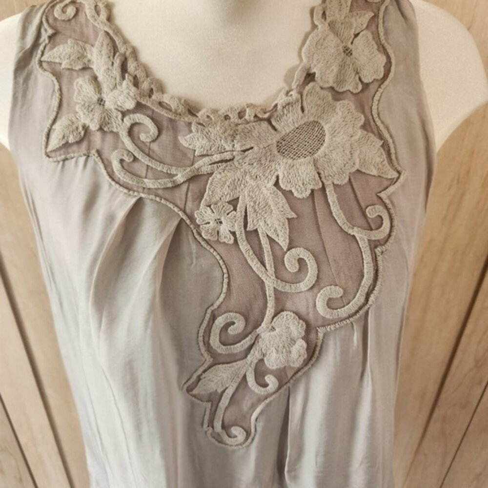 Made in Italy silk Embellished Tank Top Neutral Sheer Overlay whimsical fairy - Picture 6 of 10
